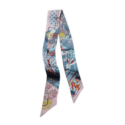 Schmaler Seidenschal Blau/Pink für Damen