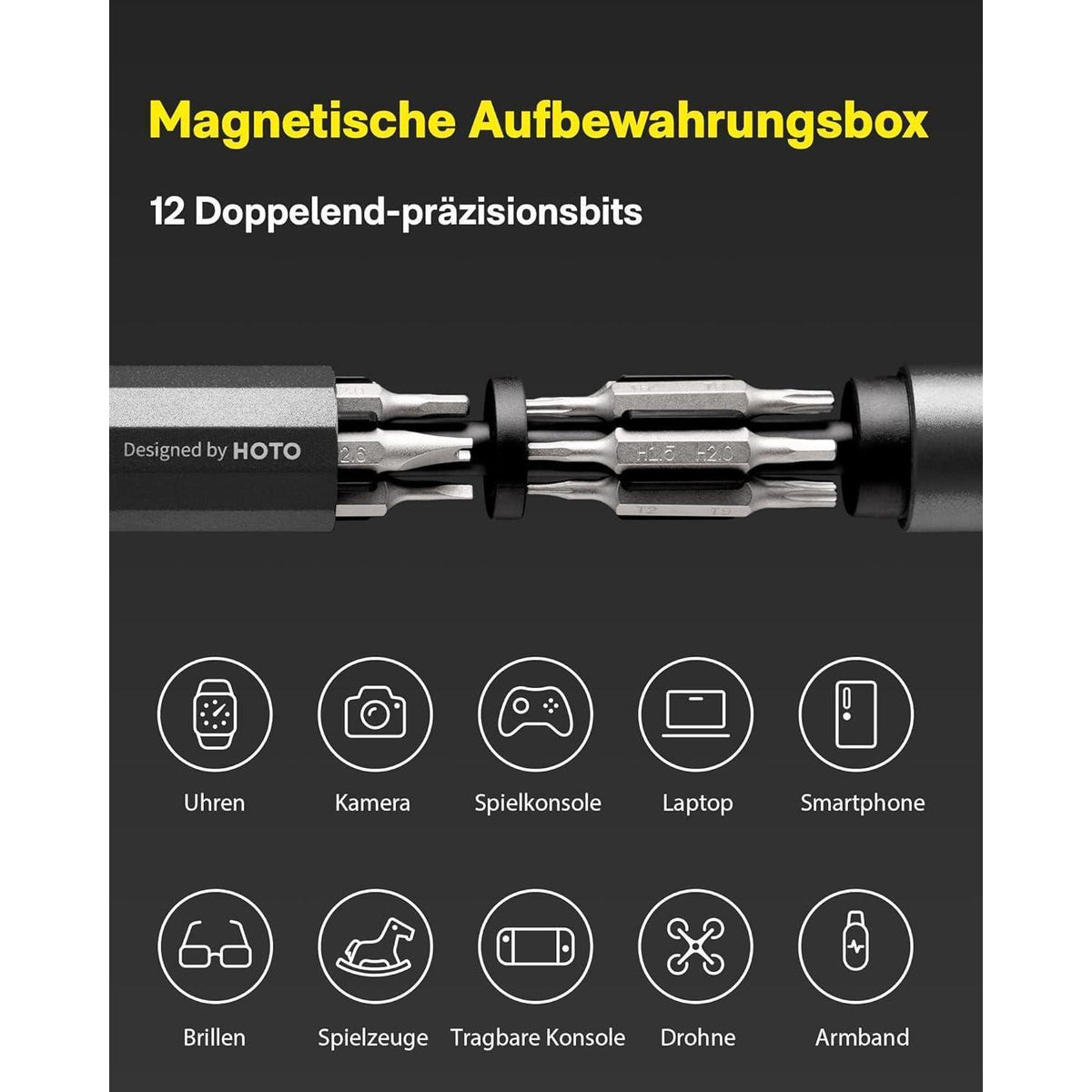 Feinmechaniker Schraubendreher Set 24in1 magnetisch S2 Stahl 360° Kappe Grau
