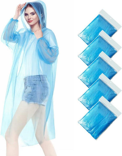 Wasserdichter Regenponcho 5er Pack mit Ärmeln & Kapuze