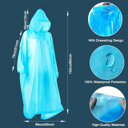 Regenponcho Einweg 5 Stück blau Kapuze Ponchos Wasserdichte