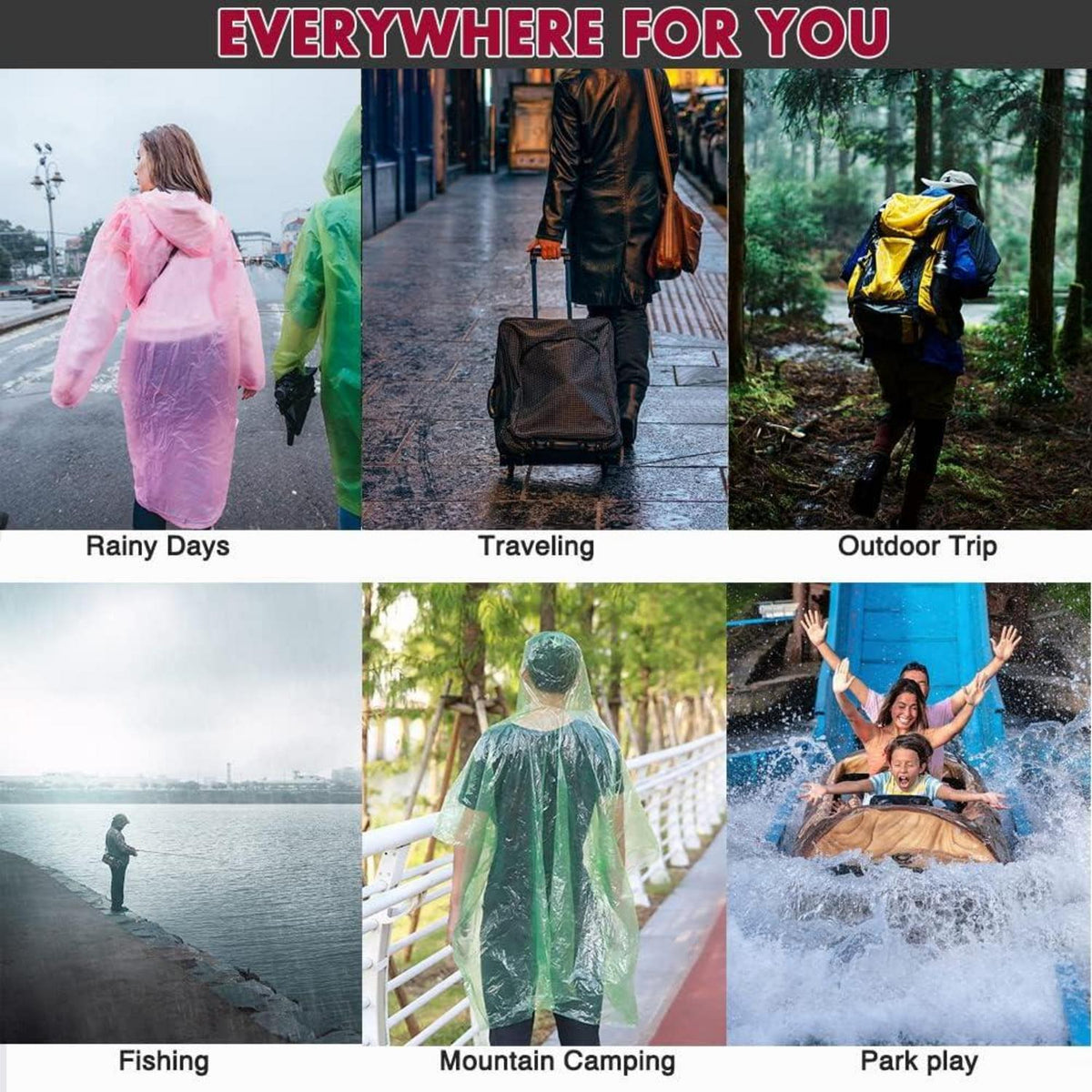 5er Pack Regenponcho Einweg für Herren Damen wasserdicht Blau