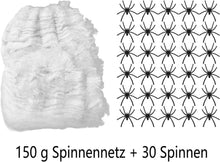 Halloween Spinnennetz 150g + 30 Stück Spinnen Deko Horror