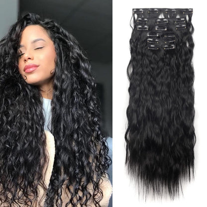 50cm gewellte Haarverlängerung mit 6 Clips – Schwarz