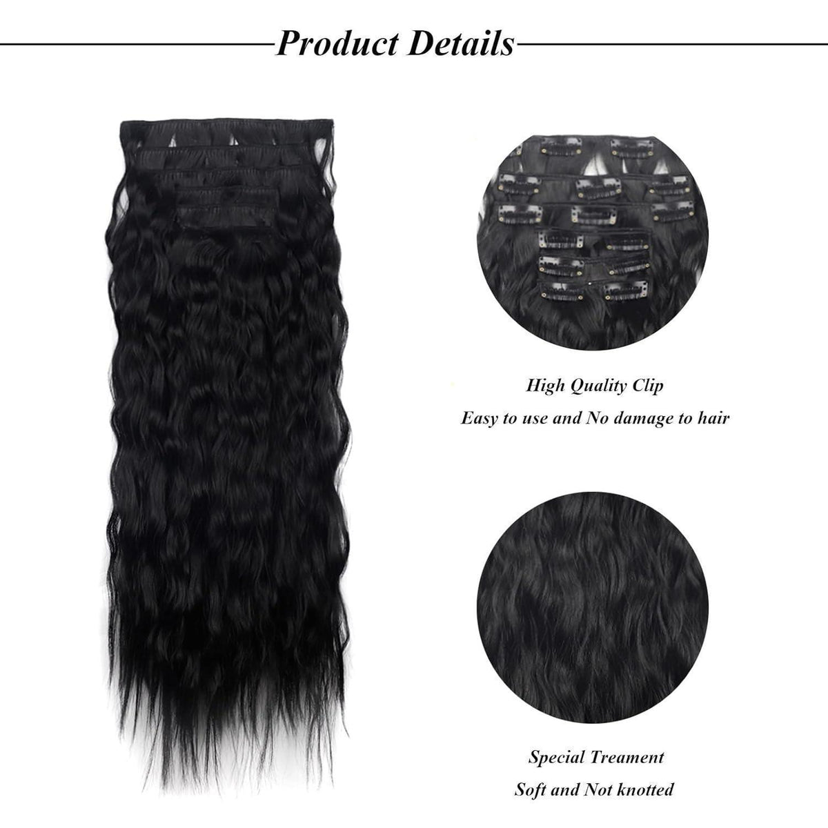 50cm gewellte Haarverlängerung mit 6 Clips – Schwarz