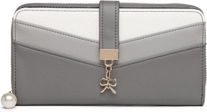 Clutch Geldbörse Damen Mehrfachkartenfächer PU Leder Grau-1