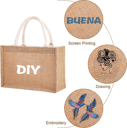 6er Pack wasserabweisende Jute-Tragetaschen mit Griffen