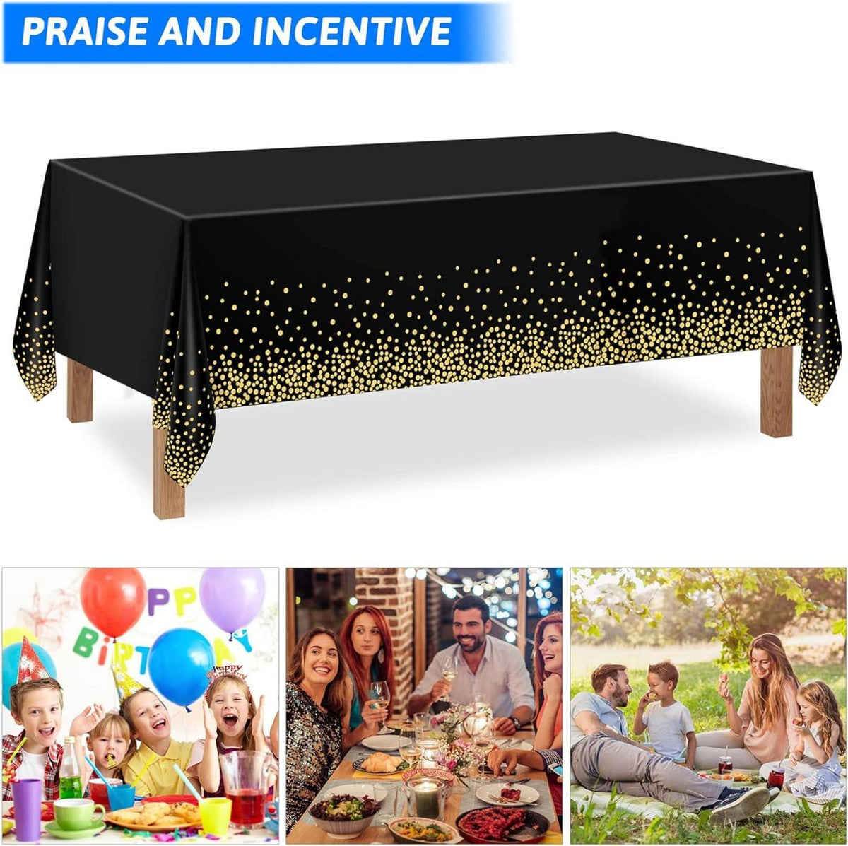 Schwarze Gold Punkte Party Tischdecke 137x274cm Einweg Decke