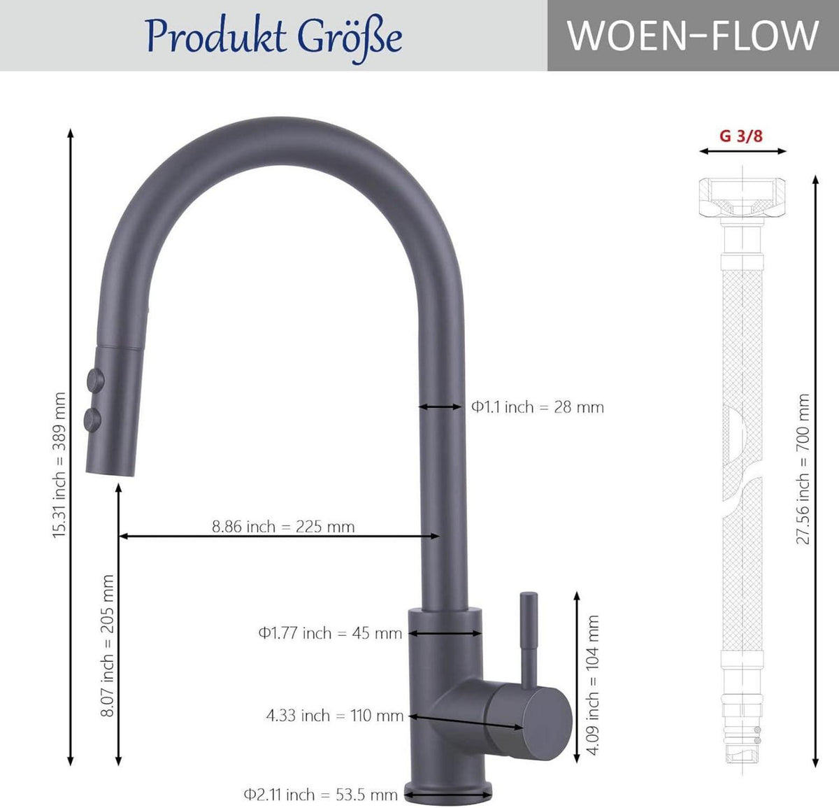 Wasserhahn Küche Schwarz Hochdruck Ausziehbar Schwenkbar Bogen Brause