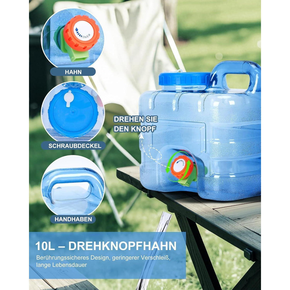 Wasserkanister mit Hahn 7,5L BPA-frei für Camping & Outdoor