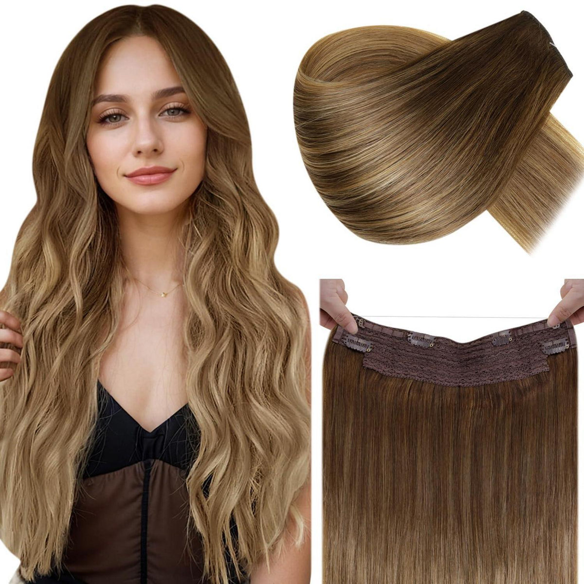 Echthaar Verlängerung Balayage Braun Ombre 35cm