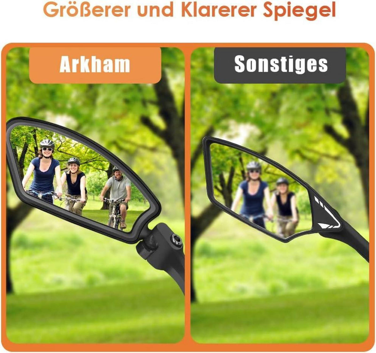 Arkham Fahrradspiegel 16,5 cm verlängert Edelstahl HD 21-26 mm E-Bike-Spiegel 1 Stück Links