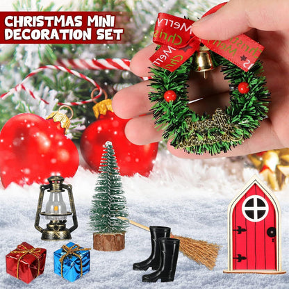 Miniatur Wichteltür Zubehör Set Weihnachten Holz Rot