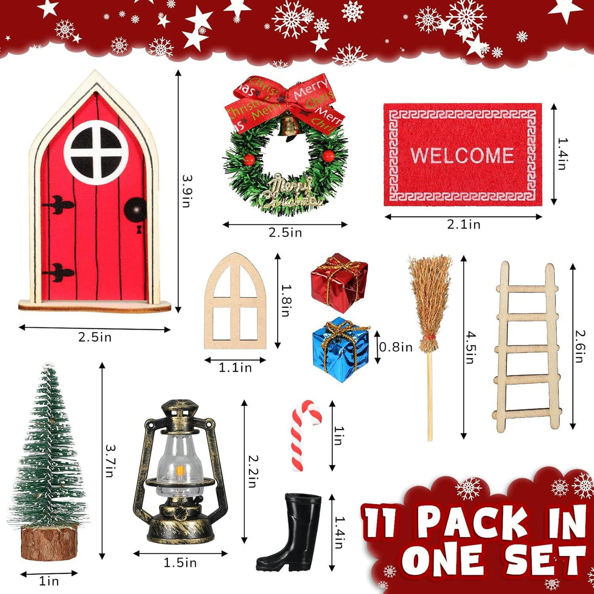 Wichteltür Zubehör Set Weihnachten Miniatur Feentür Ornament Holz Rot