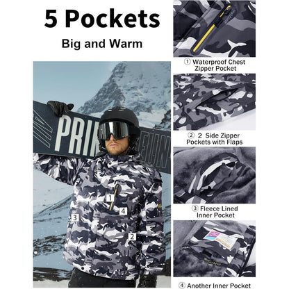 Herren Fleecejacke Winter Warm Gefüttert Skijacke Outdoor Schwarz-Camo