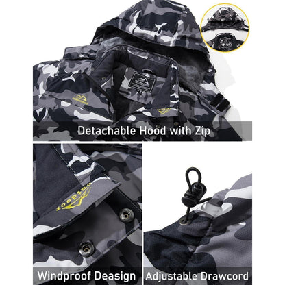 Herren Fleecejacke Winter Warm Gefüttert Skijacke Outdoor Schwarz-Camo