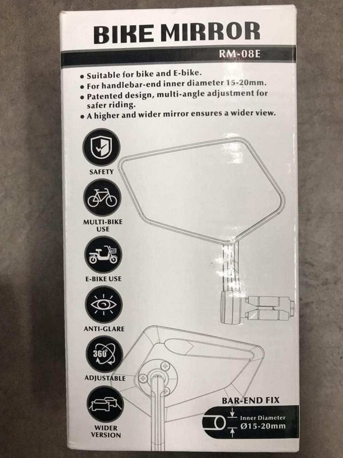 Arkham Fahrradspiegel Schlagfestes Echtglas Extra Groß 360° Reflektierend - Links Lenker 15-20mm - E-Bike Rückspiegel klappbar