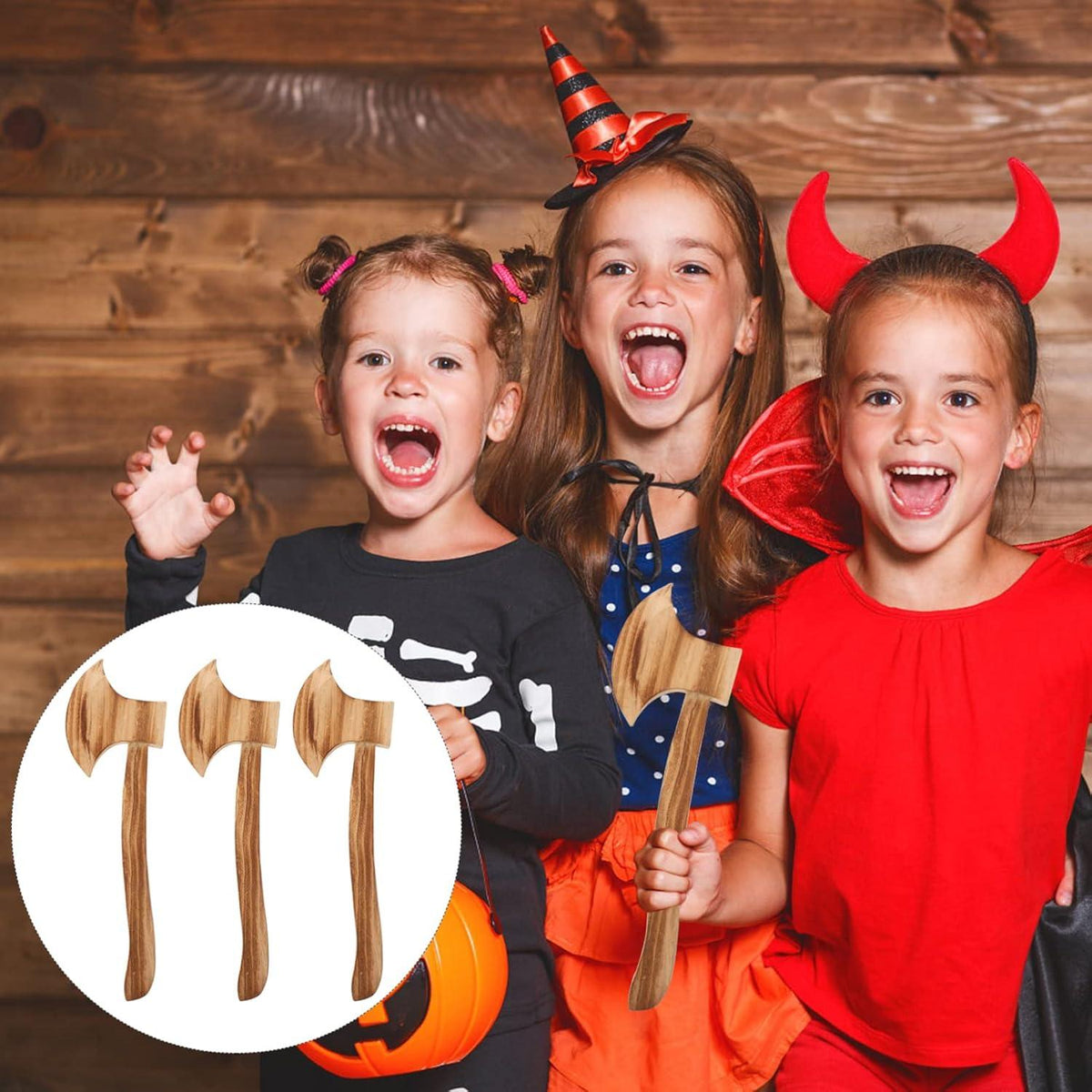 Holzoptik Axt Requisiten Halloween Spielzeug Set 3 Stück Holzäxte