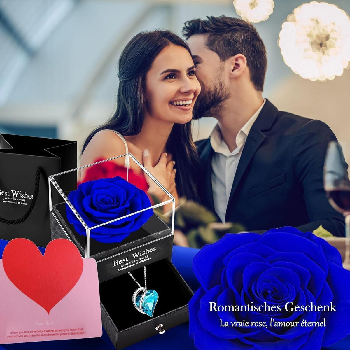 Ewige Rose Geschenkbox mit Grußkarte, Blaue Rose