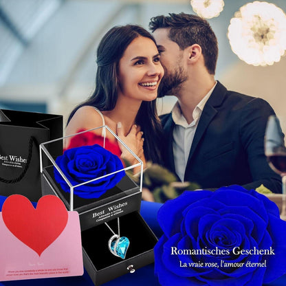 Ewige Rose Geschenkbox mit Grußkarte, Blaue Rose