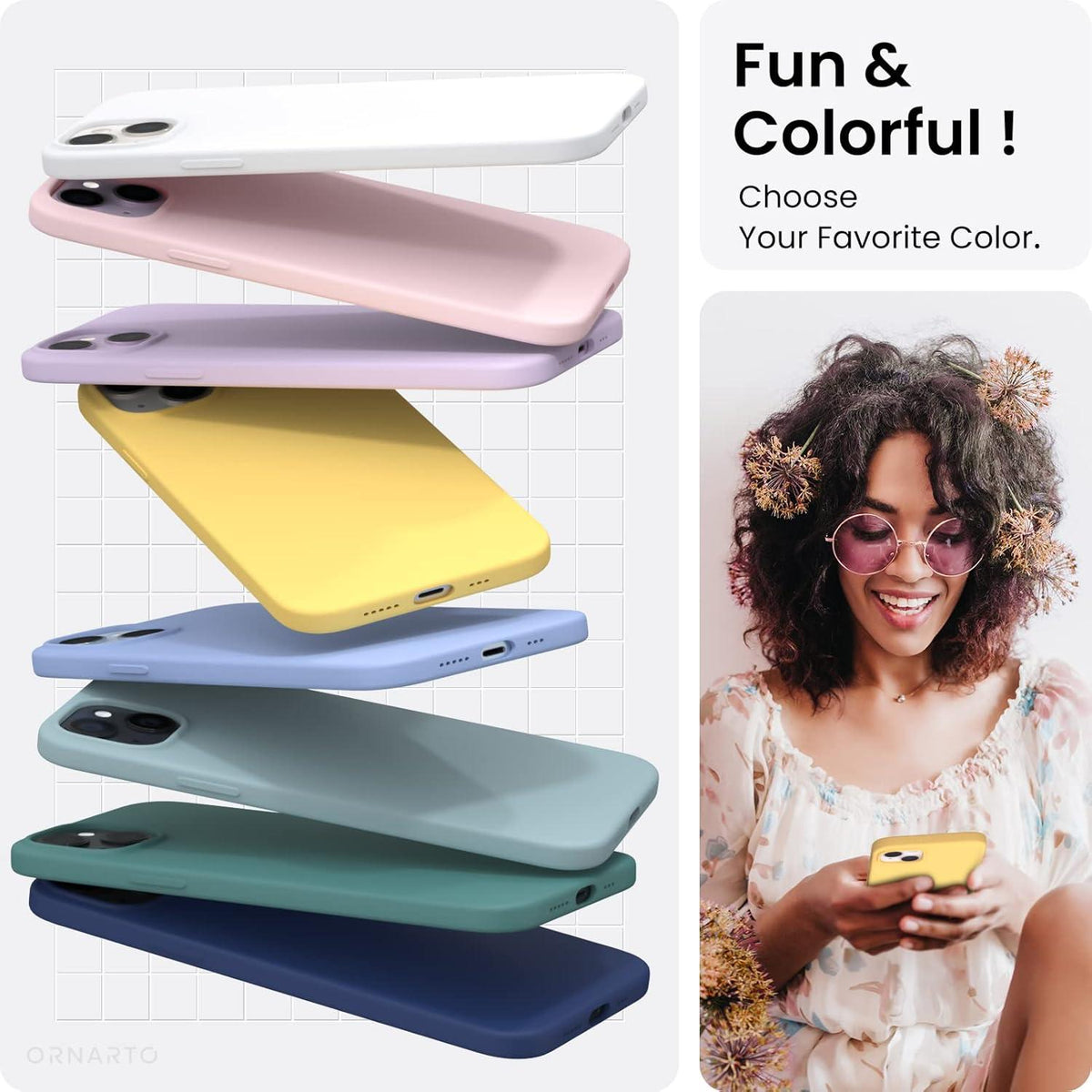 ORNARTO iPhone 14 Hülle 6,1 Zoll 2022 Silikon Case Voller Schutz Flüssig Sonnenlicht
