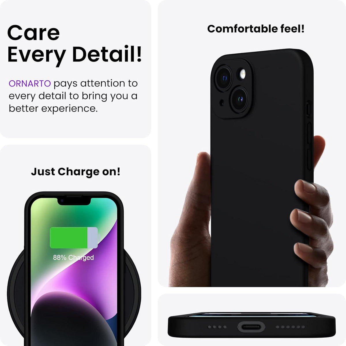 ORNARTO iPhone 14 Hülle 6,1 Zoll 2022 mit Screen Schutzfolie Schwarz