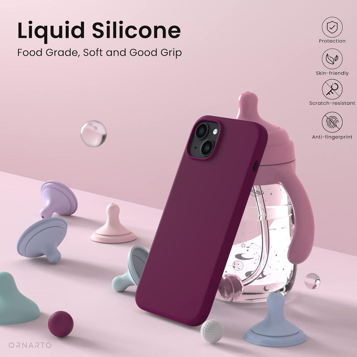 iPhone 14 Hülle 6,1 Zoll 2022 Silikon Case Flüssig Silikon Weinrot