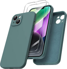 iPhone 14 Plus Hülle Silikon Piniengrün mit Schutzfolien