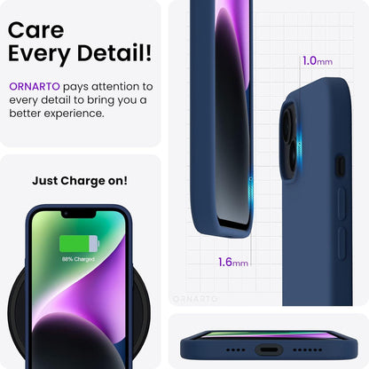 ORNARTO iPhone 14 Plus Hülle 6,7 Zoll 2022 Sturmblau, Silikon Case Ultra Dünn