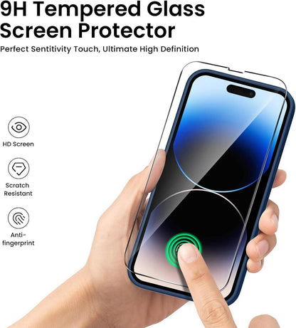 iPhone 14 Pro Silikon Hülle mit Panzerglas - Marineblau
