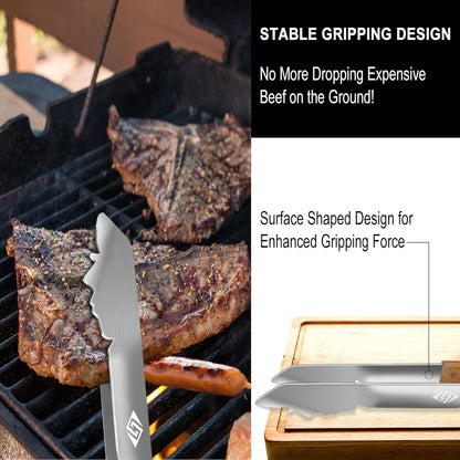 Grillzange Edelstahl mit Holzgriff 43cm - BBQ Geschenk