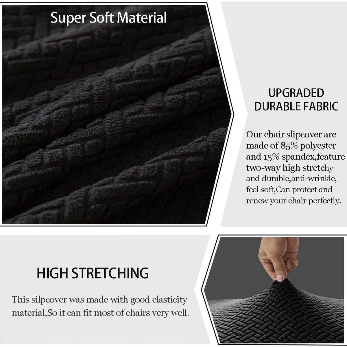 Stretch Stuhlhussen Set – Modern & Waschbar (Schwarz, 4 Stück)