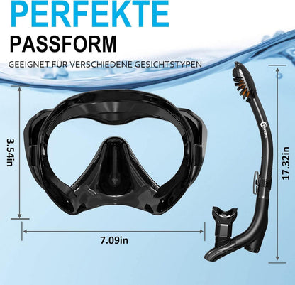 Schnorchelset Panorama Tauchmaske Gehärtetes Glas Anti-Fog Anti-Leck