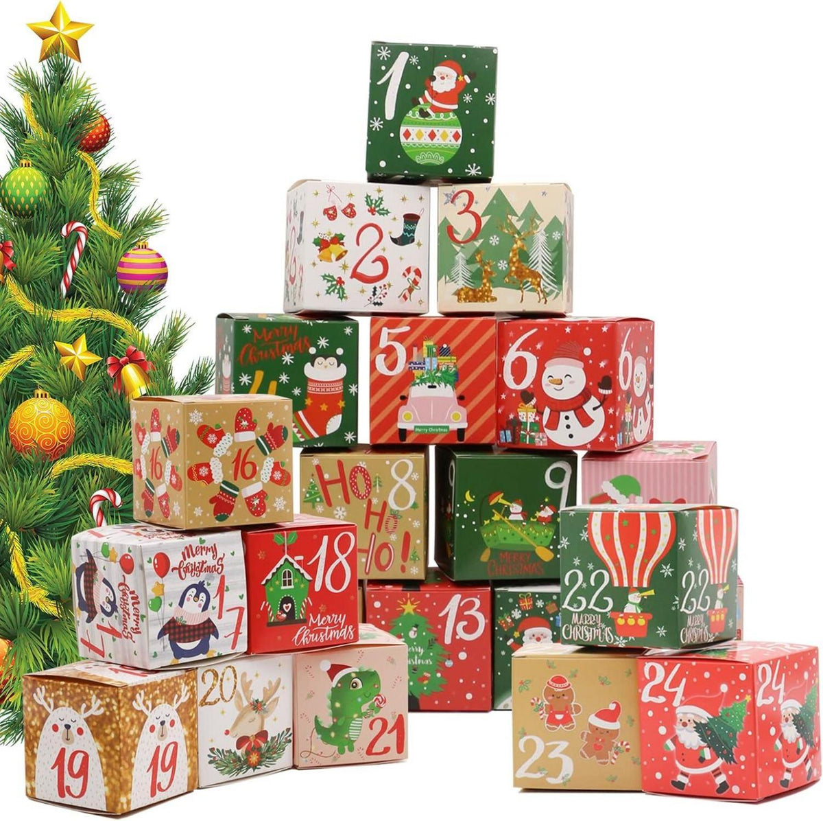 24 Adventskalender Geschenktüten Weihnachten Überraschung Boxen