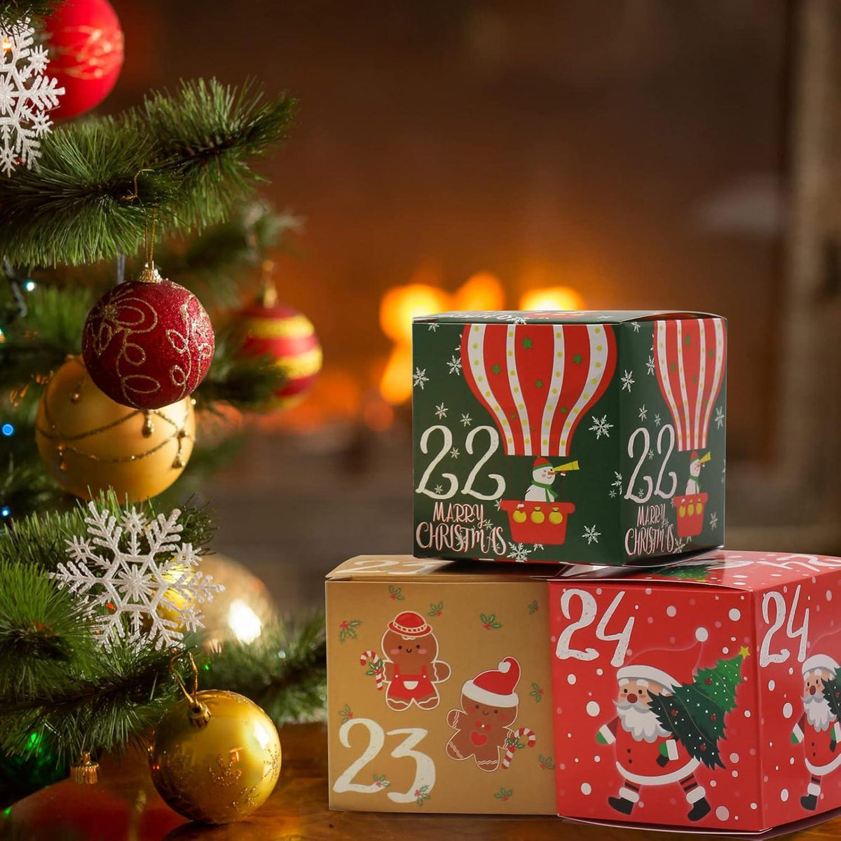 24 Adventskalender Tüten Geschenkboxen Weihnachten DIY 7cm Woodland Design