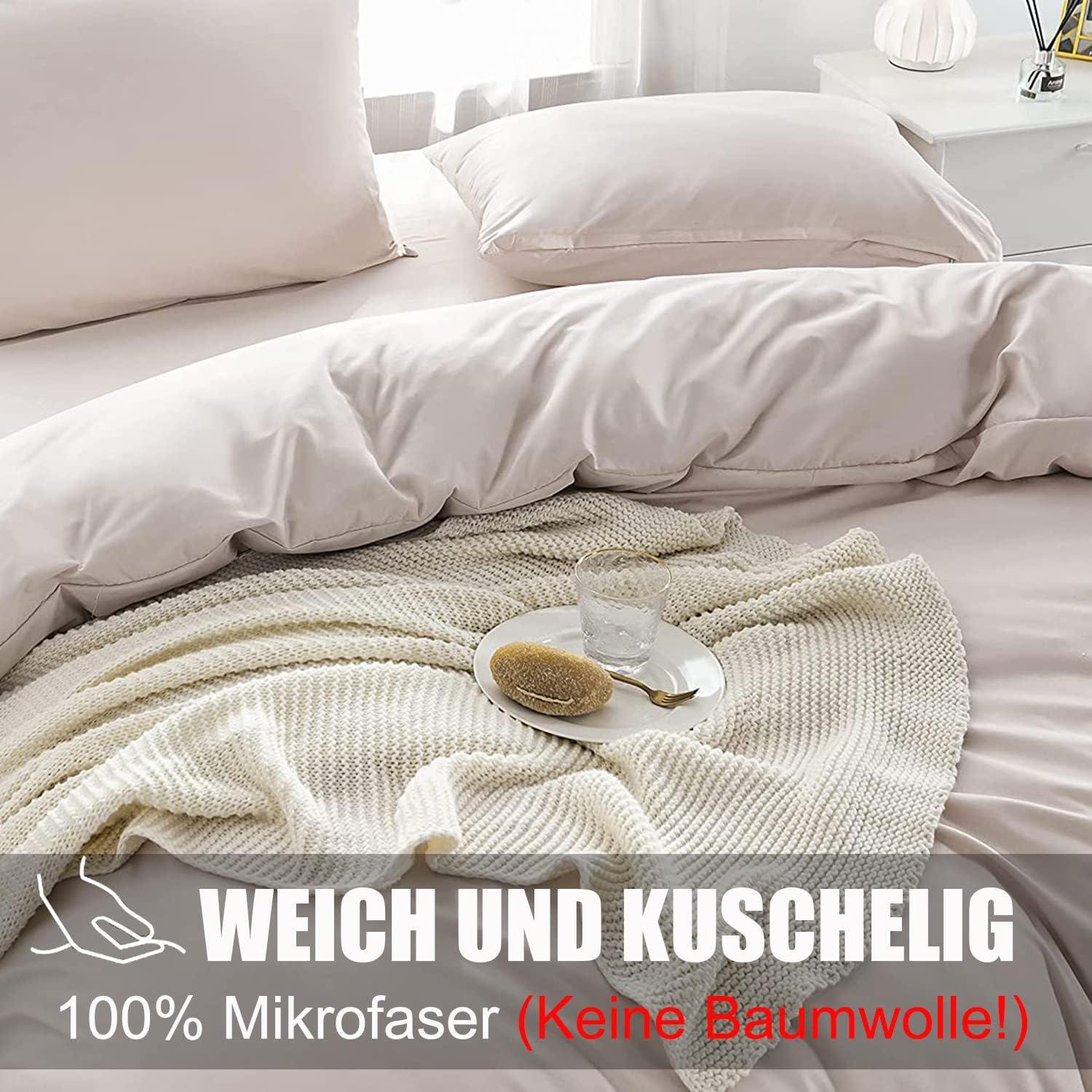 Beige Mikrofaser Bettwäsche Set 200x200 + 2x 80x80cm