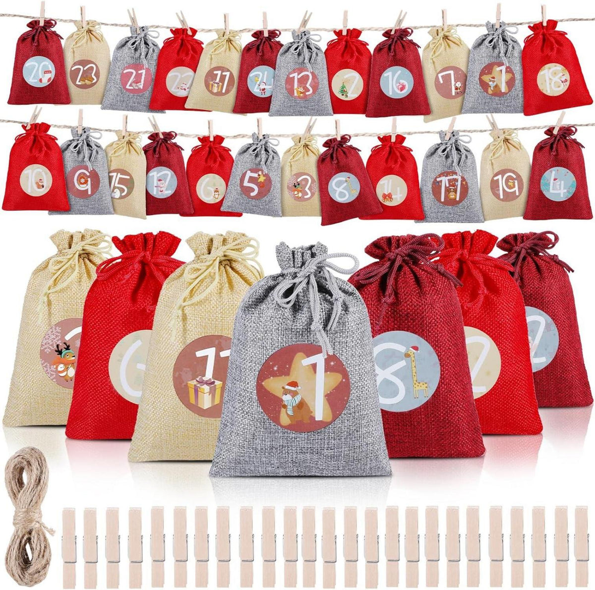 Adventskalender Bastelset 24 Säckchen Zahlen Weihnachten DIY
