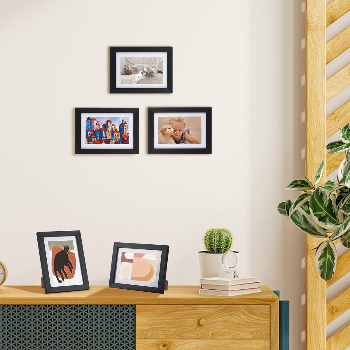 4er-Set Bilderrahmen 13x18 cm Schwarz Passepartouts 15x20 Wand Tisch EXYGLO