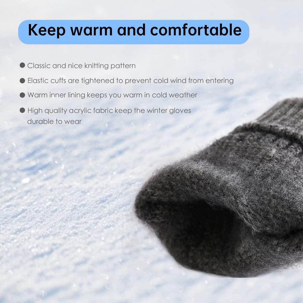 Winterhandschuhe Herren Damen Touchscreen Thermo Gestrickt Grau