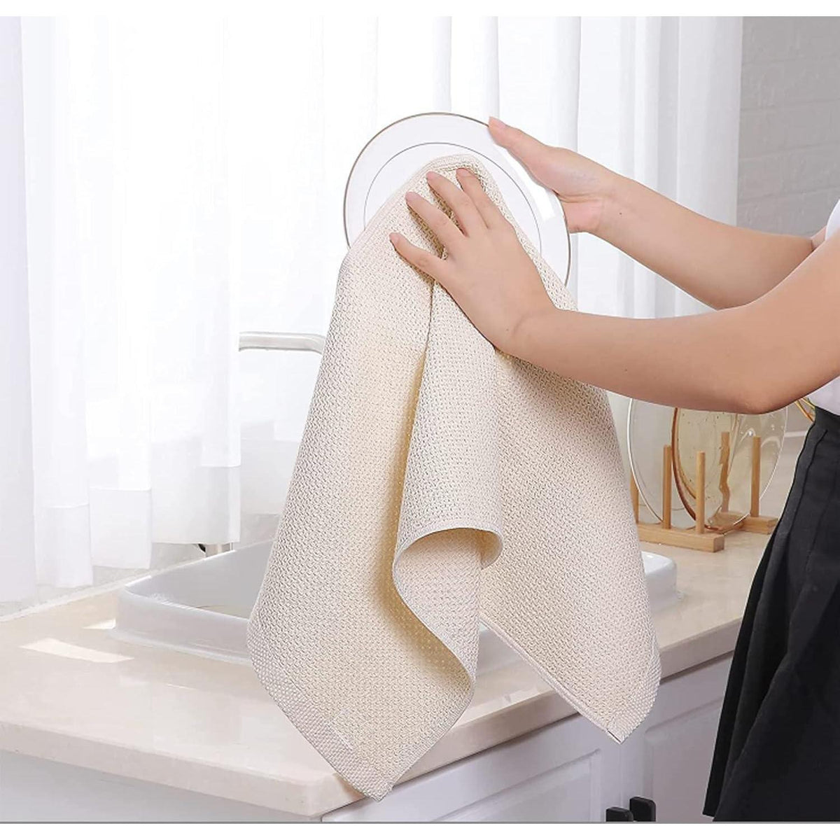 Geschirrtücher Baumwolle 4er-Pack 33x74 cm Grau Beige Braun