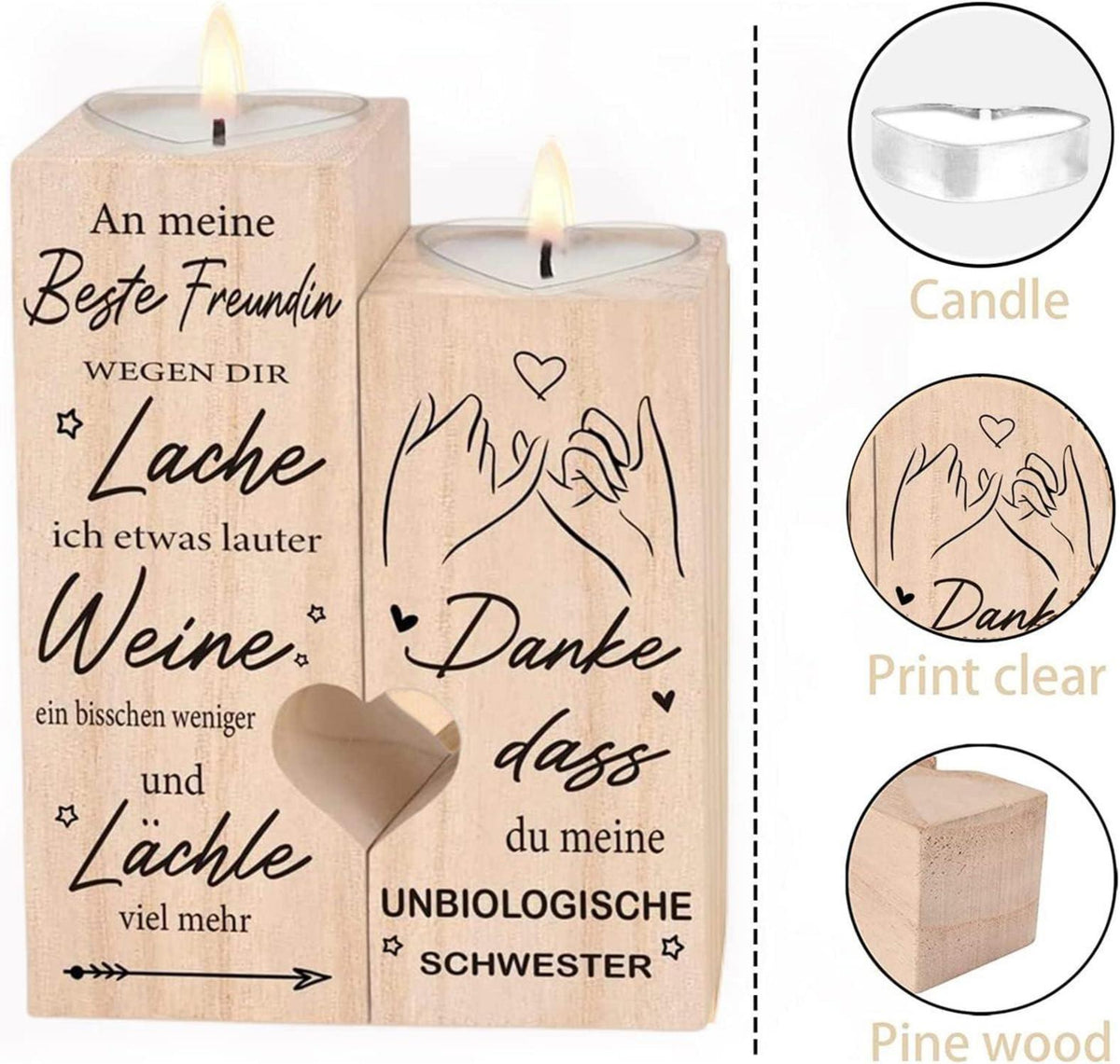 Holz Kerzenhalter Herzform Beste Freundin Geschenk Frauen