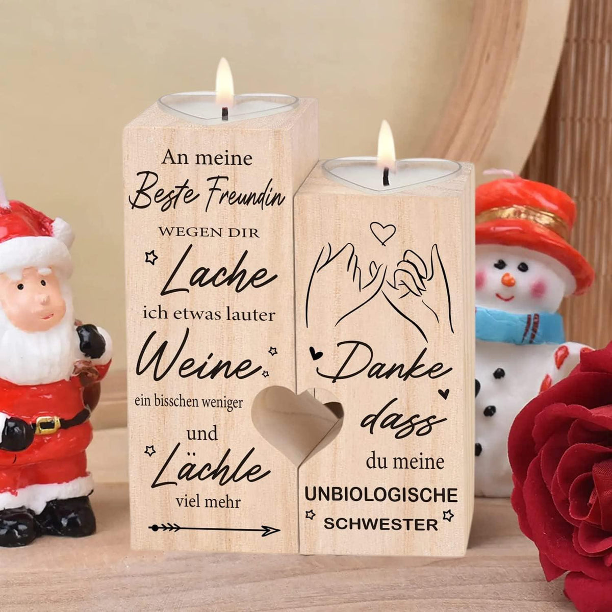 Herz Kerzenhalter aus Holz für Beste Freundin Geburtstag Weihnachten