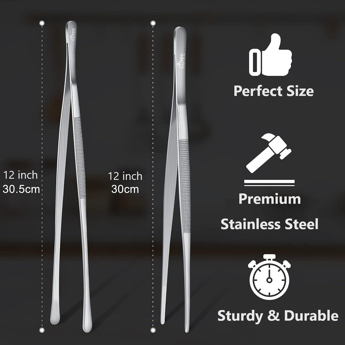 Hotec Grillzange Edelstahl Lang 30cm Küche Kochpinzette 2er