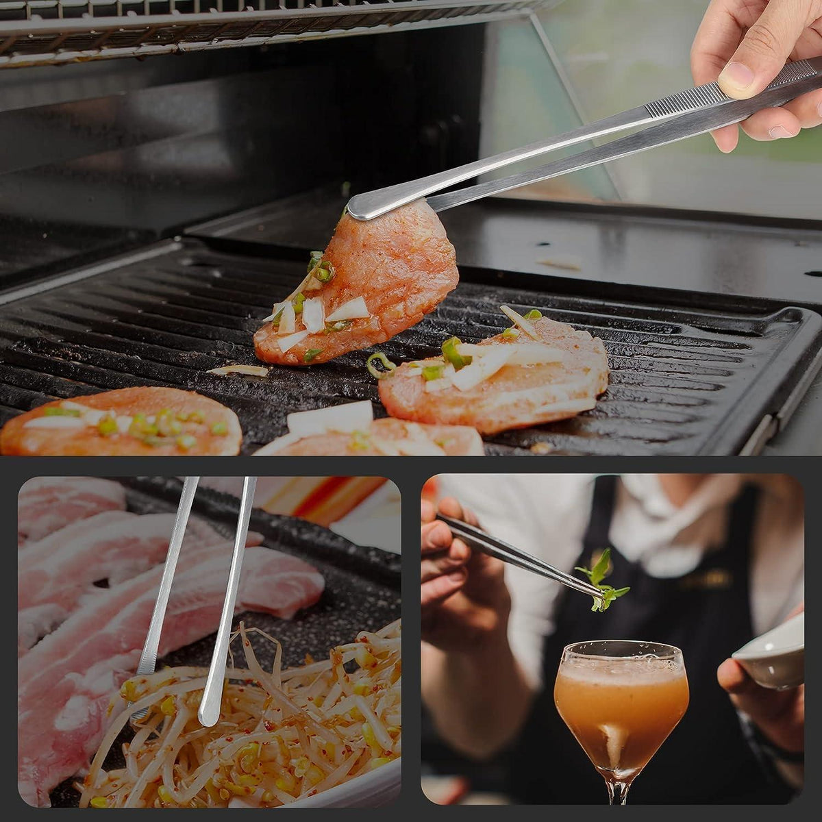 Grillzange Edelstahl Lang 30CM Kochpinzette Küche Profi Zange 2er Set
