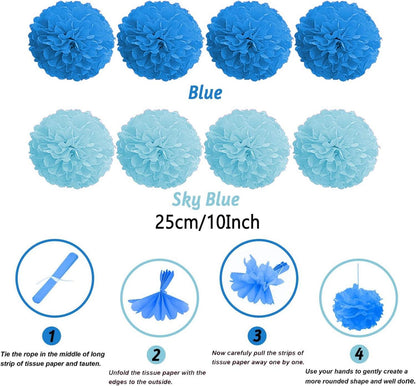 ZERODECO Blaue Party Deko Set - 41-teiliges Papier Pompoms Girlande für Geburtstag, Hochzeit, Feste
