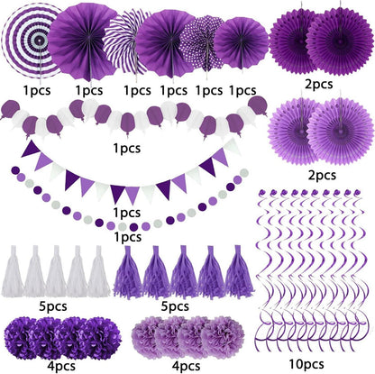 ZERODECO Party Dekoration Papier Pompoms Girlande in Lila