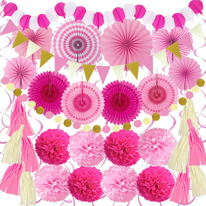 41-teiliges Rosa Party Deko-Set für Geburtstag, Hochzeiten, Babyparty