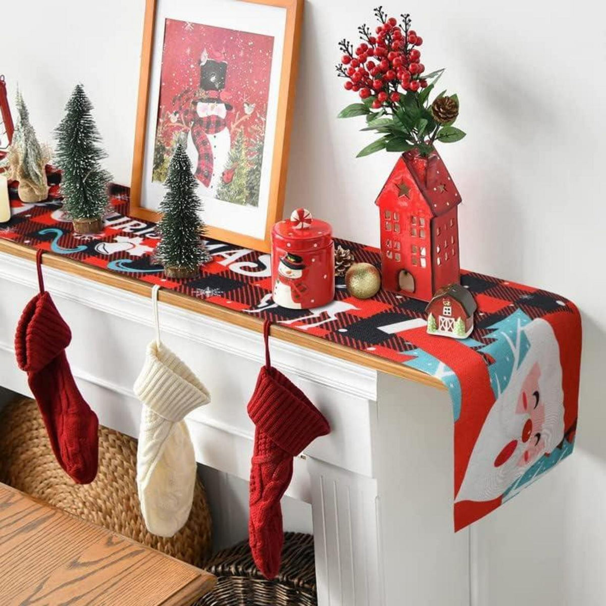 Weihnachtstischläufer Winter Tischdekoration Leinen rot 35x180cm