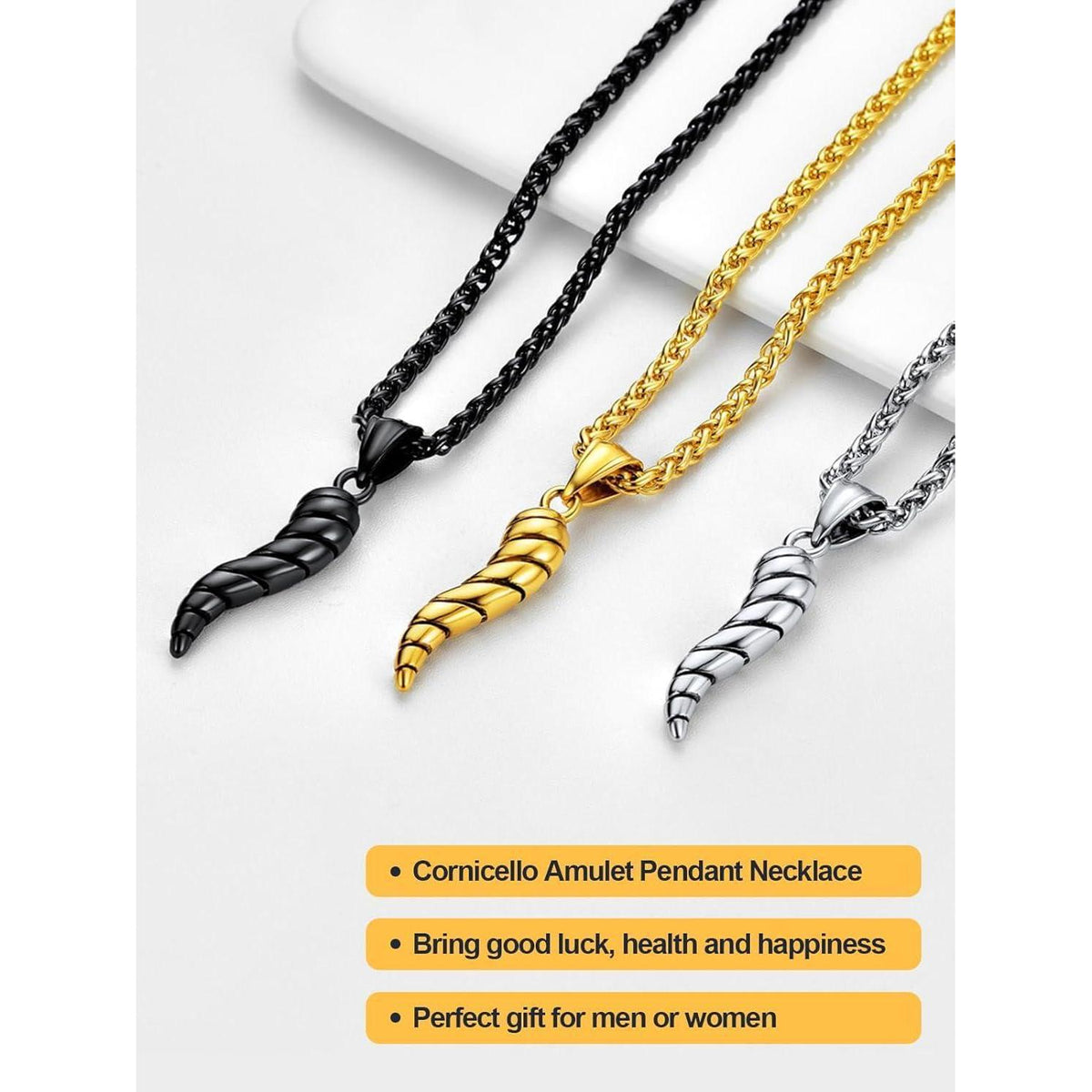 Italienisches Horn Halskette 316L Edelstahl Silber Glücksbringer Amulett