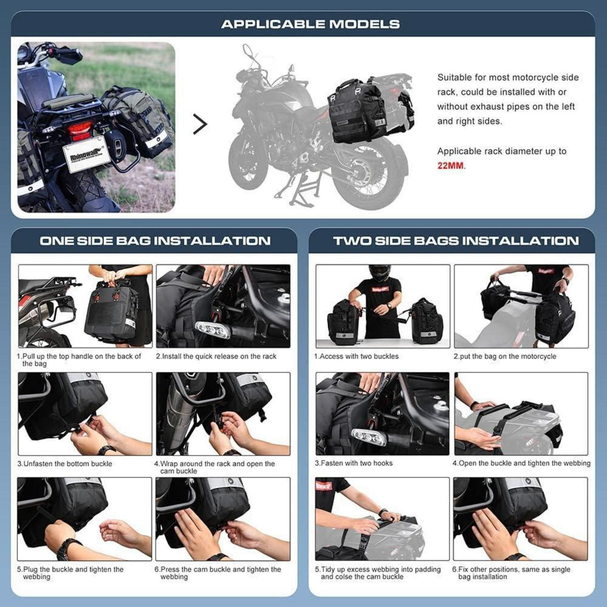 Motorrad-Satteltasche 20L wasserdicht mit Schnellverschluss Schwarz