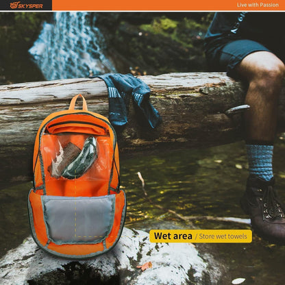 Faltbarer Wanderrucksack 30L mit Nassfach, wasserfest, orange